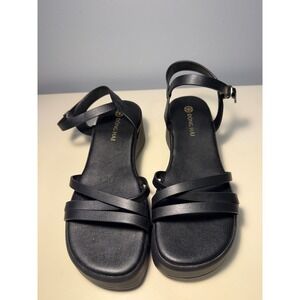 Dong Hai Kids Black Multi Strap Platform Wedge Sandals S32D1-36 Girls 4
